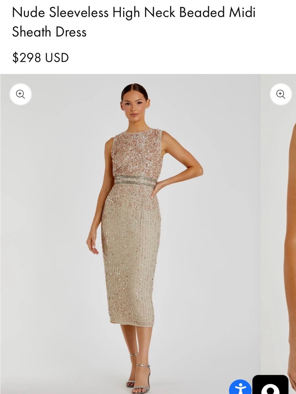 NWT Size 12 Mac Duggal Nude Beaded Sleeveless High-Neck Midi Dress